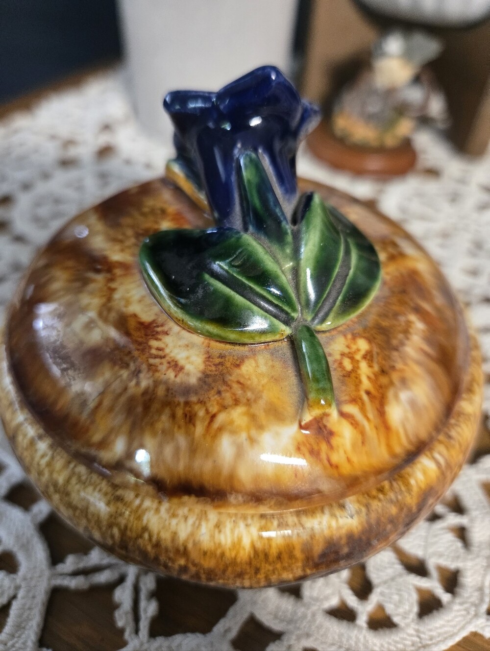 St. Peter Graz Austrian Ceramic Lidded Dish – Raised Blue Flower
